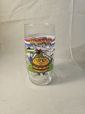 McDonald's Vintage  McVote 1986 Cartoon Burger Tall Glass - Multicolor